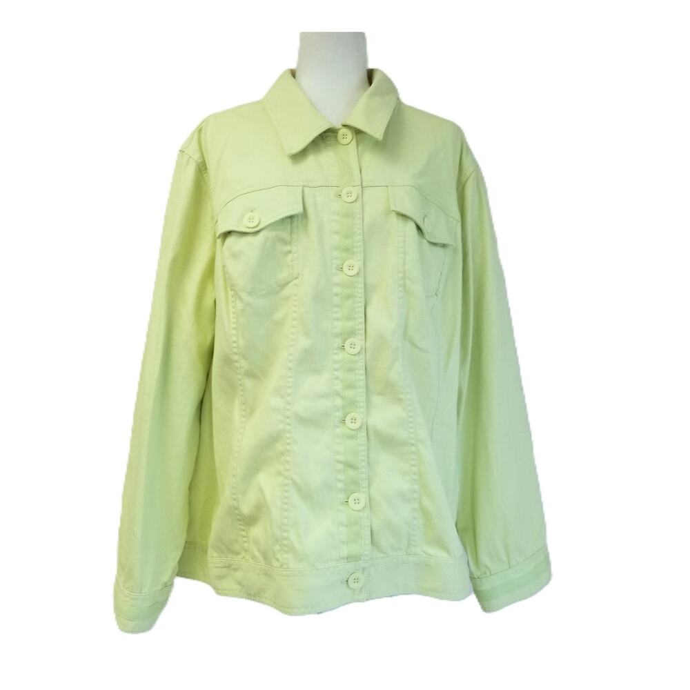 Liz Claiborne Woman Lime Green Denim Jacket 3X Plus Size Button Front